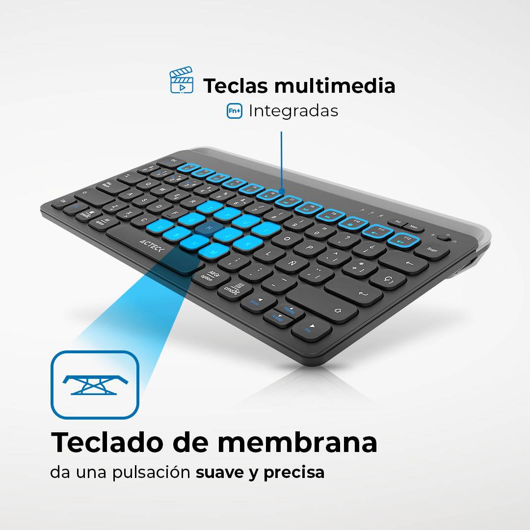 Teclado ACTECK TI737 Inalámbrico, Bluetooth 5.1/Dongle 2.4 MHz, Negro
