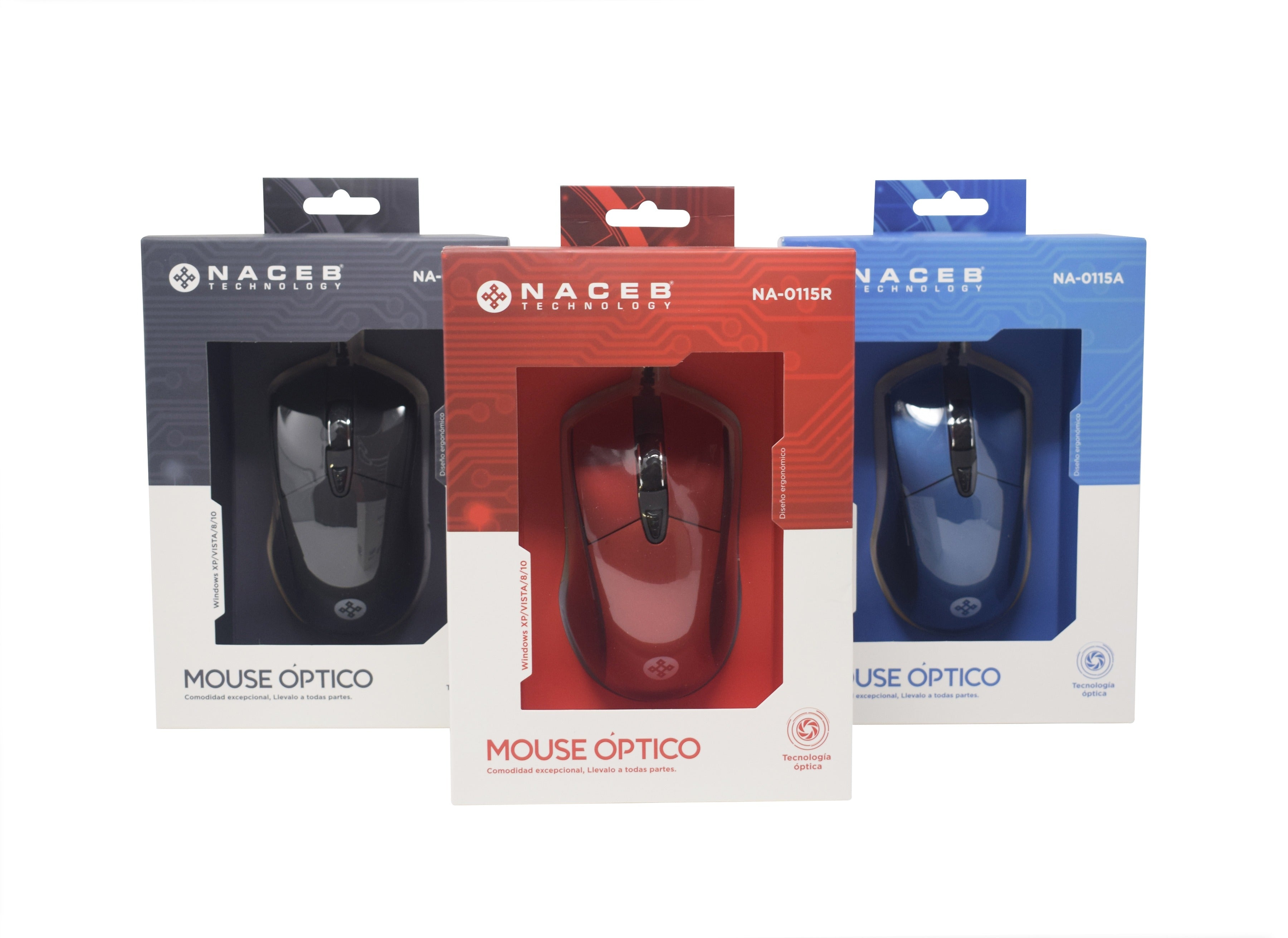 Mouse Naceb Technology NA-0115A Óptico, Alámbrico, 6 botones, 800 - 2400 DPI, Azul