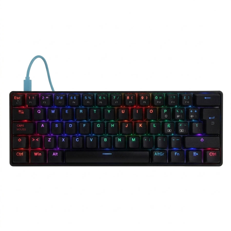 Teclado GAME FACTOR KBG560-BL Mecánico 60%, RGB, Blue Switch, USB, Negro