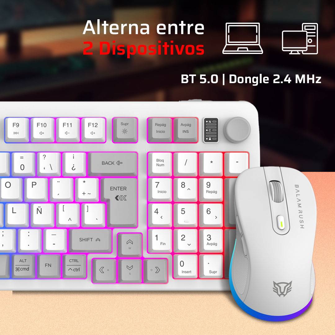 Kit Teclado y Mouse Balam Rush KG525, Blanco