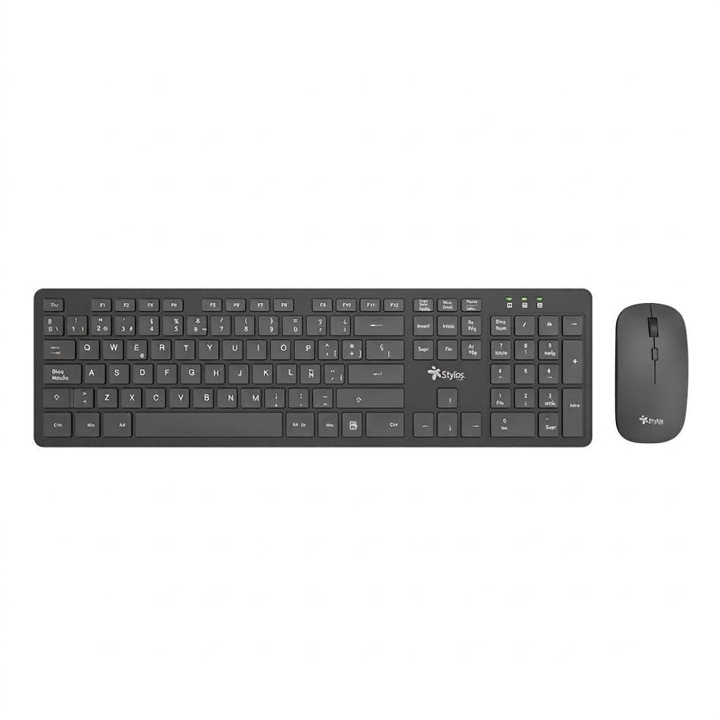 Kit Teclado y Mouse Inalámbrico Stylos STPKTM5B, 105 Teclas, 1600DPI, USB Nano, Negro