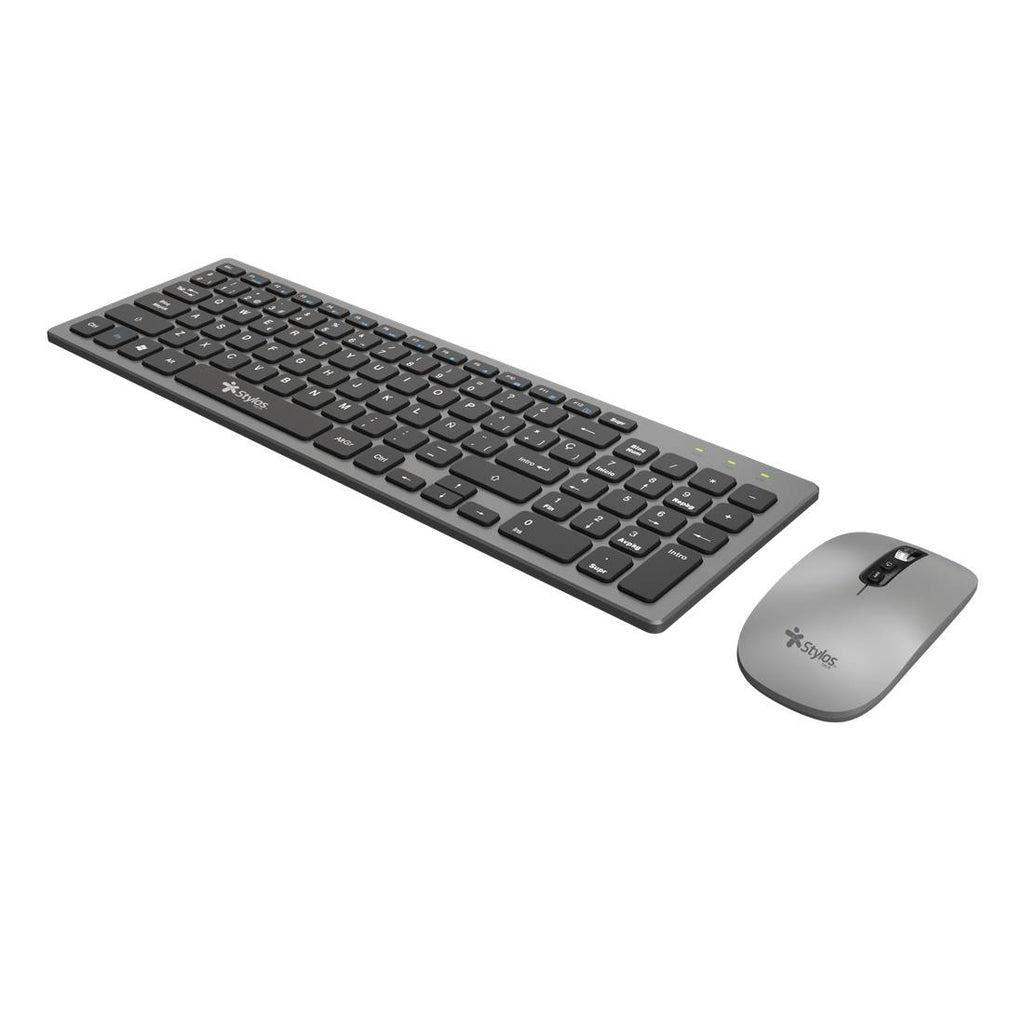 Kit Teclado y Mouse Stylos STPKTM6G Membrana Inalámbrico, USB Nano, Gris
