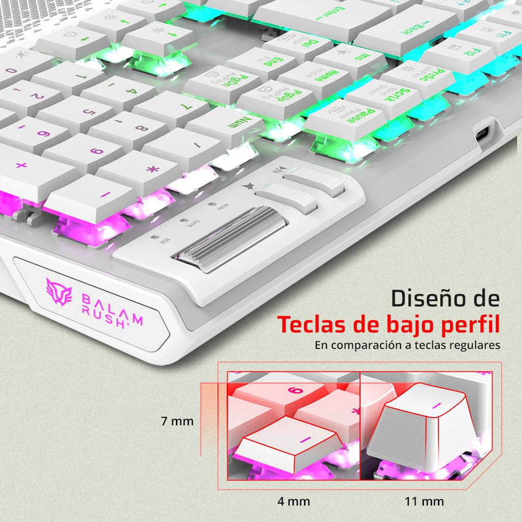 Teclado Gamer Balam Rush GK9791, RGB, Blanco