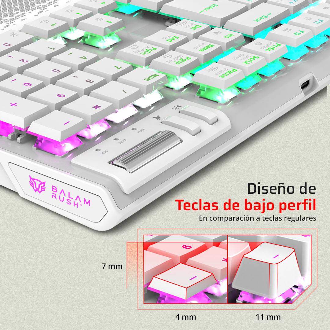 Teclado Gamer Balam Rush GK9791, RGB, Blanco