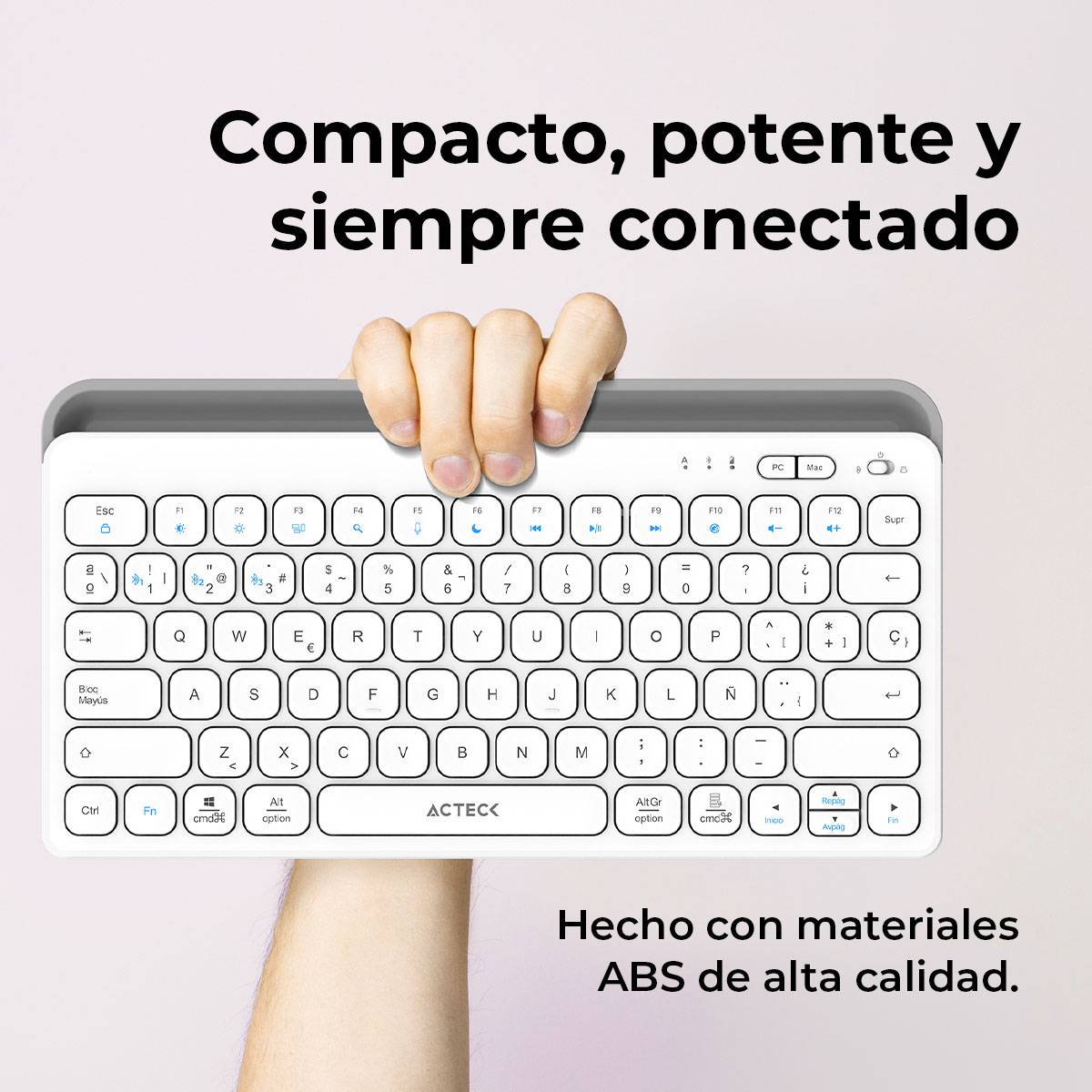 Teclado ACTECK TI737 Inalámbrico, Bluetooth 5.1/Dongle 2.4 MHz, Blanco