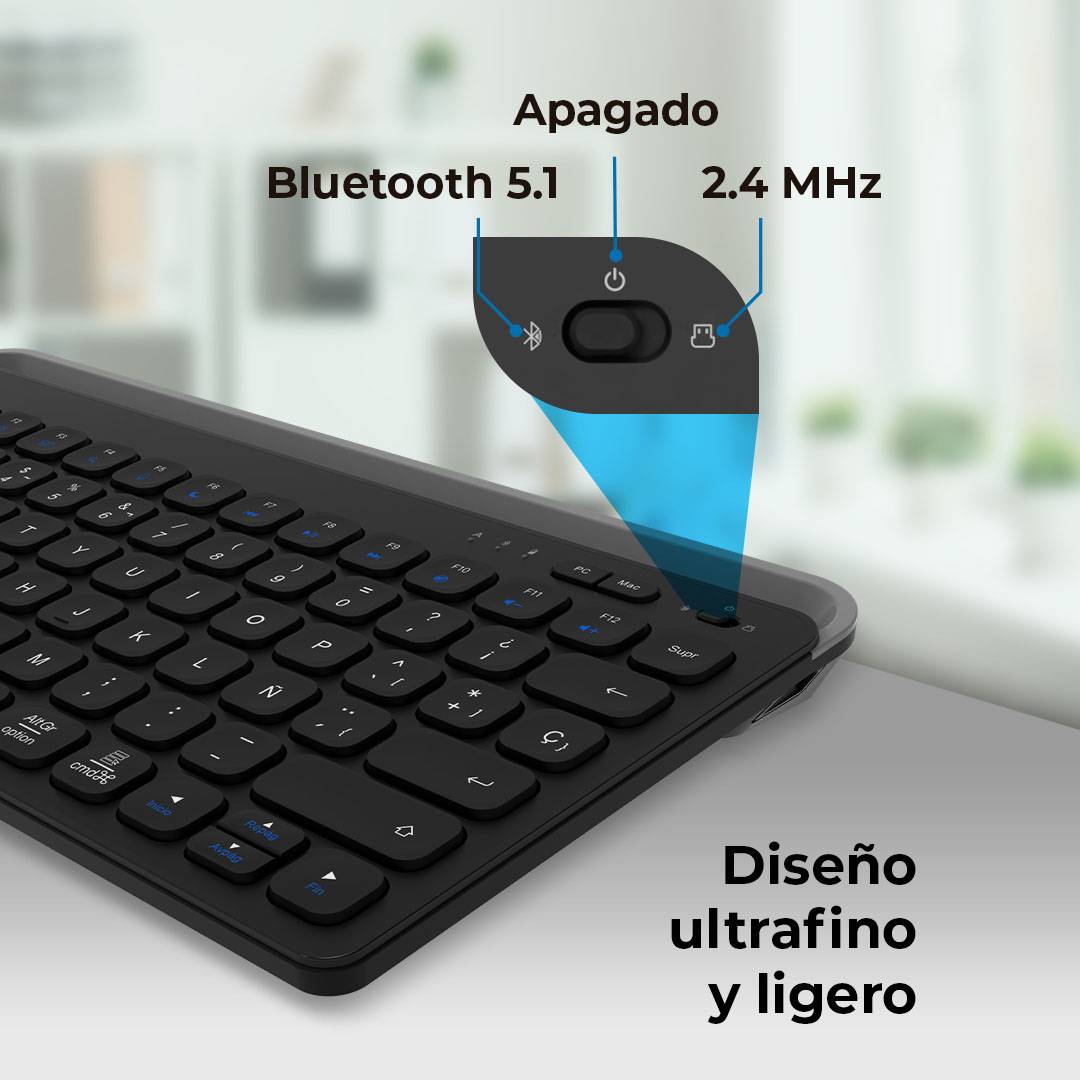 Teclado ACTECK TI737 Inalámbrico, Bluetooth 5.1/Dongle 2.4 MHz, Negro