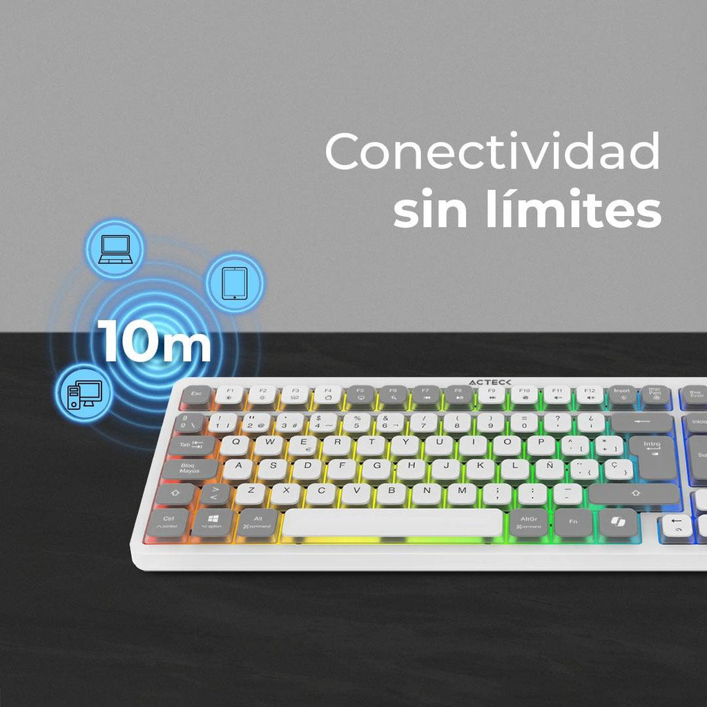 Teclado ACTECK TI790, Inalámbrico, Bluetooth, Blanco