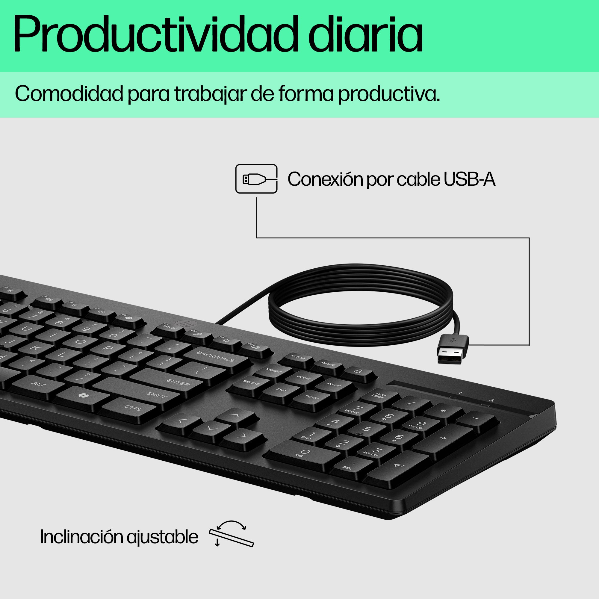 Teclado HP AY2Y7AA#ABM 83.1", 436 x 138, Negro