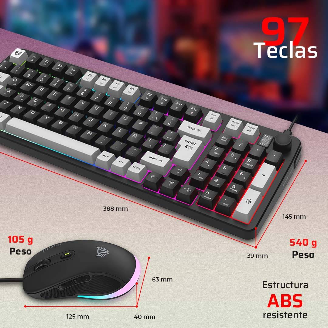 Kit Teclado y Mouse Balam Rush KG515, Negro