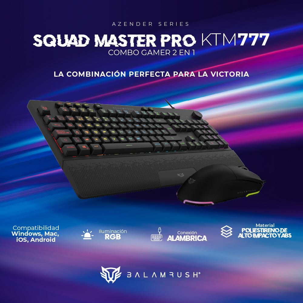 Kit Teclado y Mouse Balam Rush KTM777, Negro