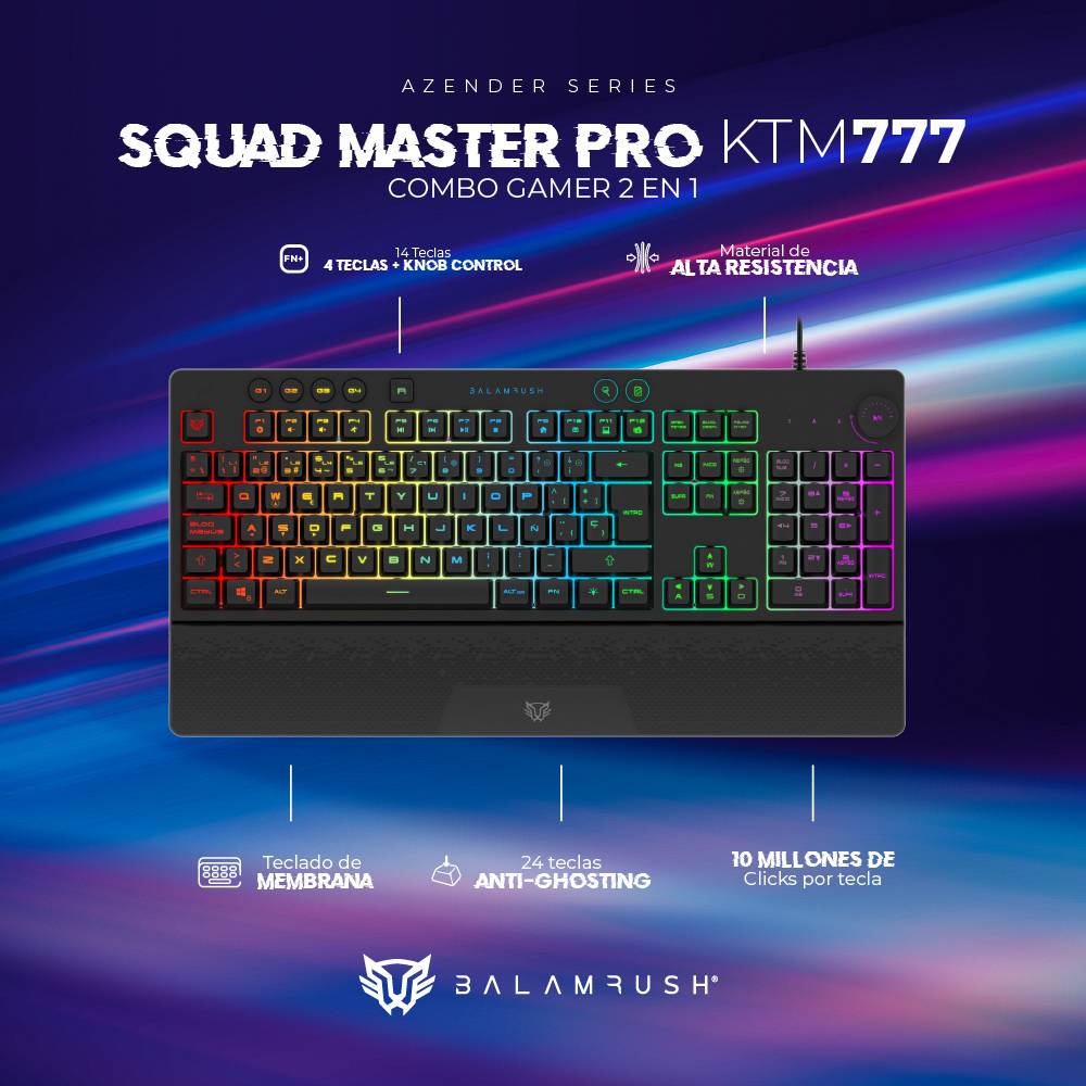 Kit Teclado y Mouse Balam Rush KTM777, Negro
