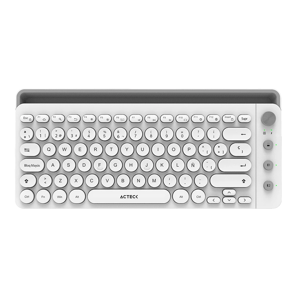 Teclado Acteck AC-934190 Inalambrico RF USB, BT, Blanco