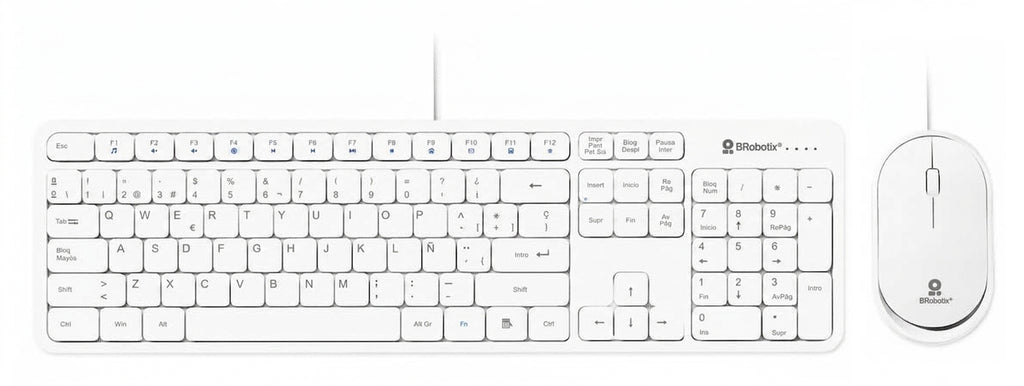 Kit Teclado y Mouse BROBOTIX 6008010, USB, Blanco