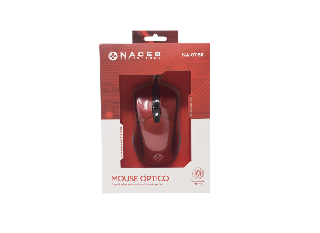 Mouse Naceb Technology NA-0115R Curvo, Rojo