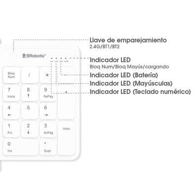 Kit Teclado y Mouse BROBOTIX 406993 Inalámbrico Bluetooth, Blanco
