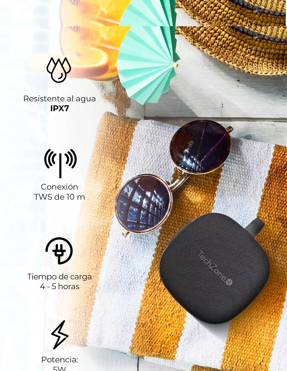 Bocina Portátil TECHZONE HORUS Bluetooth TWS, Negro