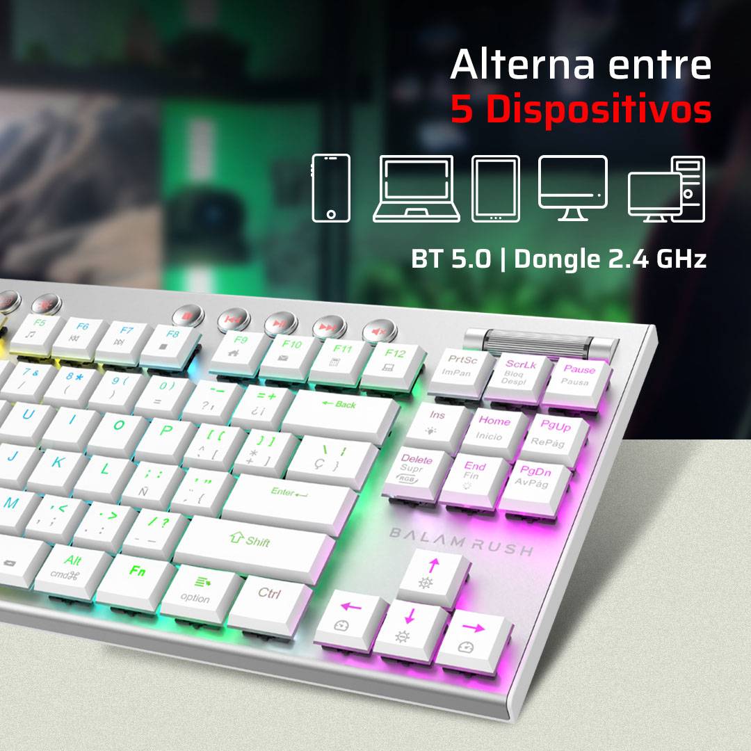 Teclado Gamer Balam Rush GK959, Blanco