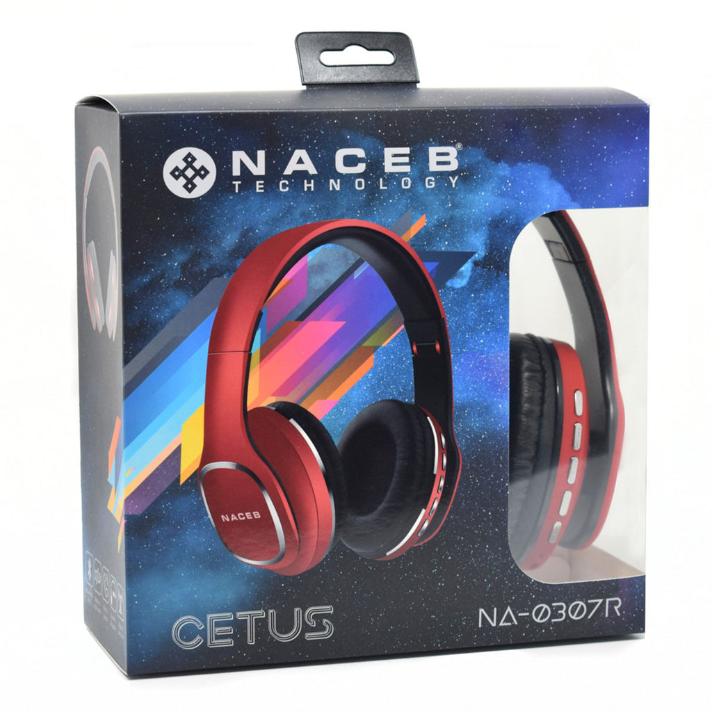 Audífonos NACEB NA-0307R Curvo, Diadema, Micrófono, Bluetooth, Plegable, Rojo