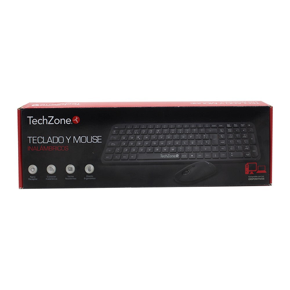 Kit Teclado y Mouse TECHZONE TZCOMBINA05 Inalámbrico, USB, Negro