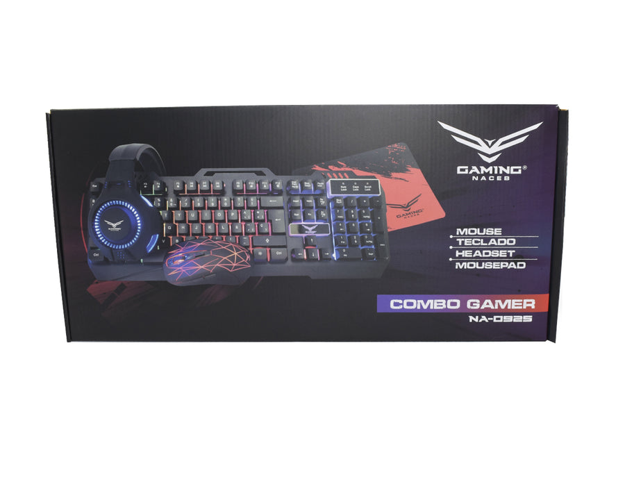 Kit Teclado y Mouse Gamer Naceb Gaming NA-0925, Alámbrico, USB, 2400 DPI