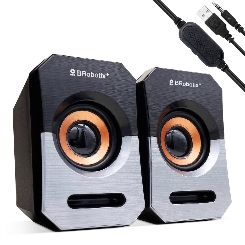 Bocinas BROBOTIX 963913, USB/3.5 mm, Negro
