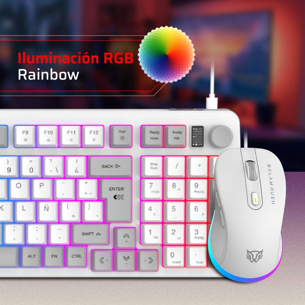 Kit Teclado y Mouse Balam Rush KG515 Alambrico, Blanco