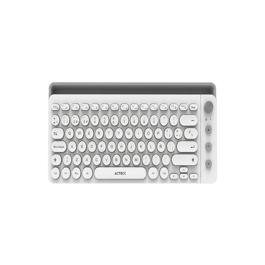 Teclado Acteck AC-934190 Inalambrico RF USB, BT, Blanco