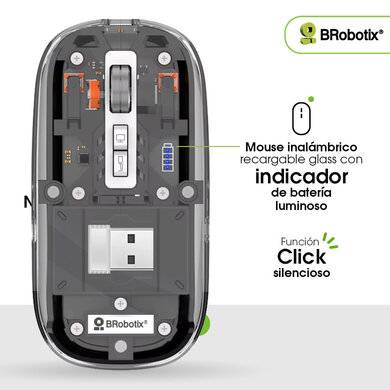 Mouse BROBOTIX 6000823 Inalámbrico Bluetooth, 1600 DPI, Trasparente