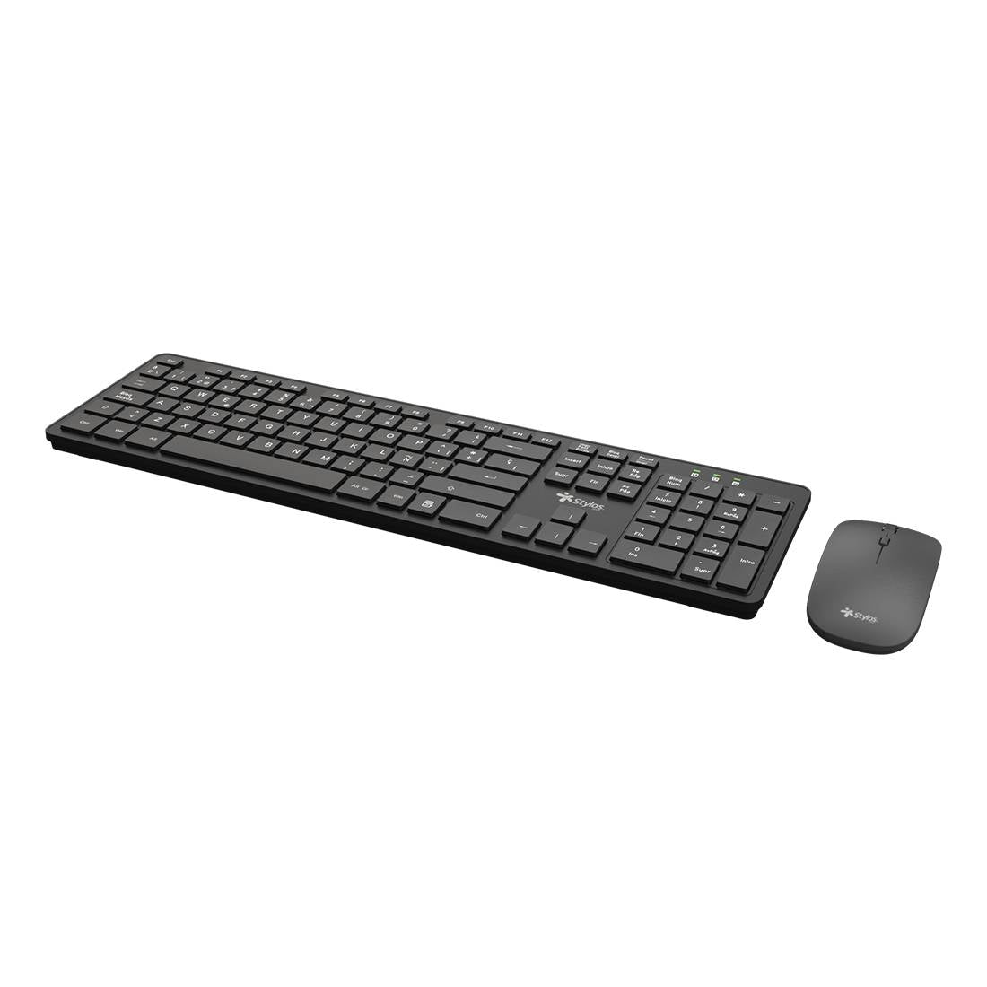 Kit Teclado y Mouse Inalámbrico Stylos STPKTM5B, 105 Teclas, 1600DPI, USB Nano, Negro