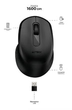 Mouse Acteck Optimize Ergo Mi470 / Inalambrico / Receptor Usb / Optico / 1600 Dpi Ajustable / 2 Botones Scroll / Ergonomico / Click Silencioso / Win Mac / Negro / Ac-934145