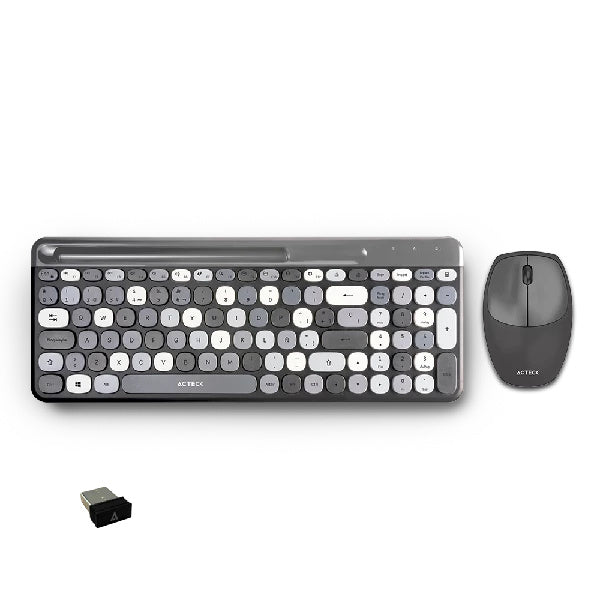 Kit Acteck Creator Chic Mk470 / Teclado Y Mouse / Inalambrico / Receptor Usb / Espa?Ol / Ranura Para Dispositivos / Multifuncion / 110 Teclas / Optico / 1600 Dpi / Negro Con Gris / Ac-935180