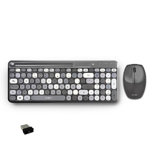 Kit Acteck Creator Chic Mk470 / Teclado Y Mouse / Inalambrico / Receptor Usb / Espa?Ol / Ranura Para Dispositivos / Multifuncion / 110 Teclas / Optico / 1600 Dpi / Negro Con Gris / Ac-935180