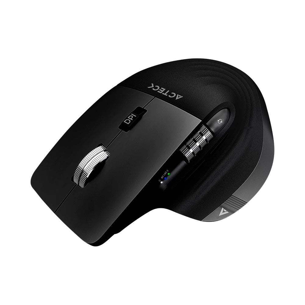 Mouse Acteck Virtuos Pro Mi780 / Vertical / Inalambrico / Dual Bluetooth Usb / Recargable / Scroll Horizontal / Optico / 8 Botones / 3200 Dpi Ajustable / Negro / Ac-936187