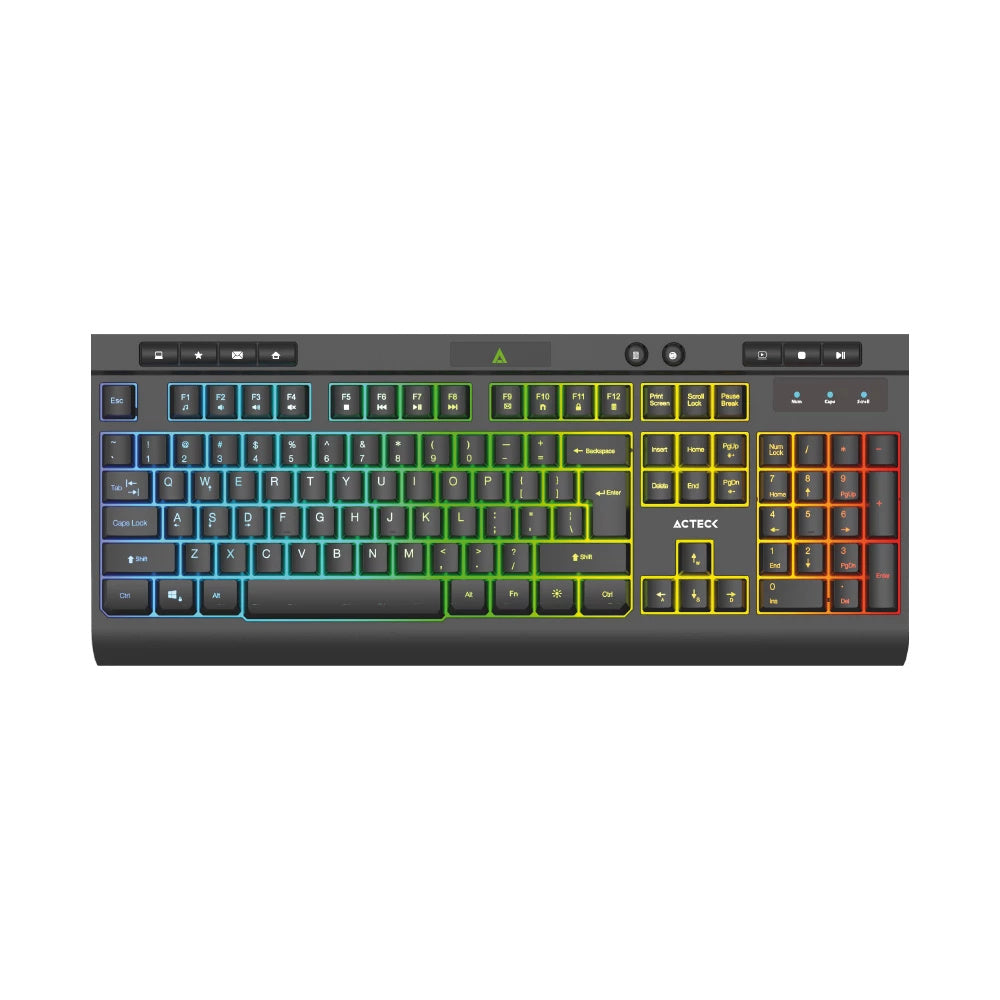Teclado Acteck Aurean Pro Ta477g / Alambrico Usb / Multimedia / Iluminacion Rgb / Anti-Ghosting / 105 Teclas/ Membrana / Espa?Ol / Negro / Ac-936743