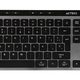 Teclado Acteck Inspire Krea Ti755 / Inalambrico Dual / Multidispositivo 2.4 Ghz + 2 Bt / Espa?Ol / Win - Mac / 118 Teclas / Bateria Recargable / Anti Ghosting / Negro - Gris / Ac-940085
