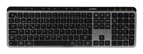 Teclado Acteck Inspire Krea Ti755 / Inalambrico Dual / Multidispositivo 2.4 Ghz + 2 Bt / Espa?Ol / Win - Mac / 118 Teclas / Bateria Recargable / Anti Ghosting / Negro - Gris / Ac-940085