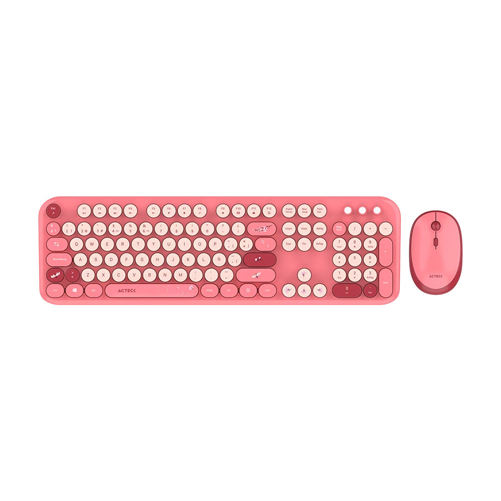 Kit Acteck Creator Chic K-Colors Mk485 / Inalambrico / Multimedia / Dongle 2.4 / Esp / 105 Teclas / Optico / 1600 Dpi Ajustable / 4 Botones + Scroll / Win + Mac / Rojo-Rosa / Ac-940207