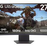 Monitor Pc Lg 27Gs60Qc-B Gaming Ultragear 27 Curvo Qhd, Amd Free Sync, 180Hz, Panel Va, Aspecto 16:9, 2560X1440, Tr 1Ms, 3000:1, Curvatura 1000R, Hdmi, Displayport, Hdr10, Montaje Pared 100X100 Mm.