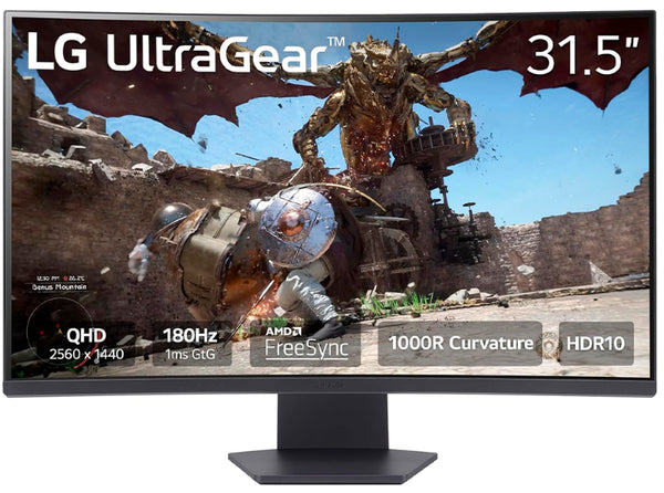 PC Gamer Monitor Lg Ultragear 32Gs60Qc Gamer Curvo Qhd 31.5,Panel Va, 2560X1440, 180Hz, Tr 1Ms, Curvatura 1000R, Hdr10, Amd Freesync, Aspecto 16:09, Contraste 3000:1, Displayport, Hdmi, Montaje 100X100 - México