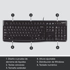 Teclado Logitech K120 Negro Alambrico Usb Pc / Windows Resistente A Derrames