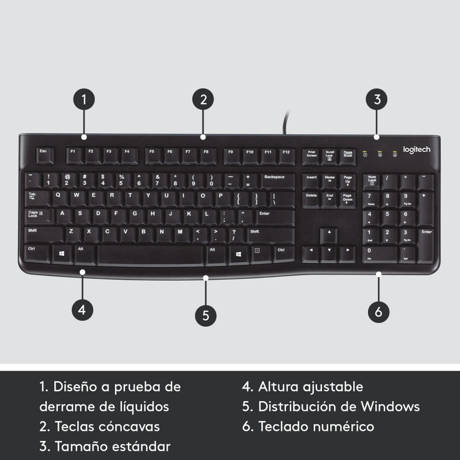 Teclado Logitech K120 Negro Alambrico Usb Pc / Windows Resistente A Derrames