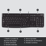Teclado Logitech K120 Negro Alambrico Usb Pc / Windows Resistente A Derrames