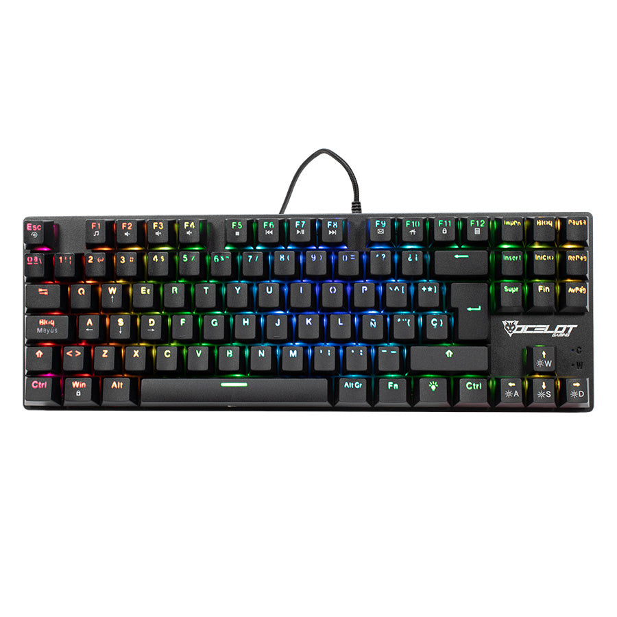 Teclado Mecanico Ocelot Gaming Ok-Tkl2 / Switch Rojo / Full Rgb / 88 Teclas / Anthigosting / Usb / Color Negro