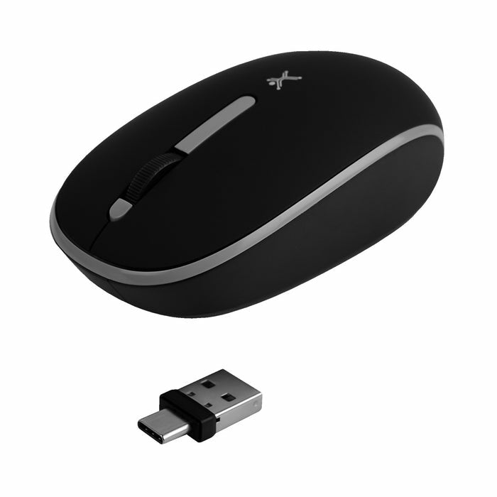Mouse Inalambrico Optico Ergonomico 1000 Dpi Receptor Dual (Usb Y Tipo C) Silencioso Perfect Choice Whisper - Negro
