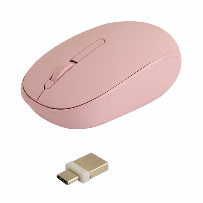 Mouse Inalambrico Optico Ergonomico 1000 Dpi Receptor Dual (Usb Y Tipo C) Silencioso Perfect Choice Whisper - Rosa
