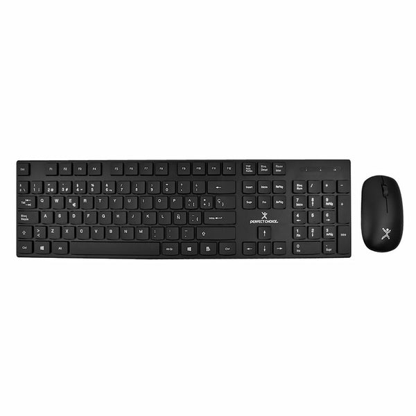 Kit Teclado Y Mouse Inalámbricos Conector Usb Resistente A Derrames Silencioso Perfect Choice Dust - Negro