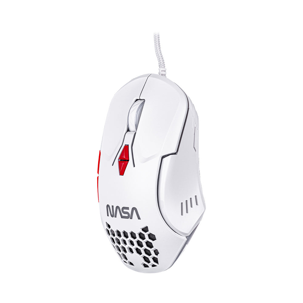 Mouse Gamer Nasa By Techzone Ns-Gm04 Alambrico Led Rgb Blanco 7 Botones Hasta 6400 Dpis