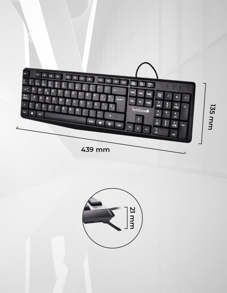Teclado Techzone Tzactca04 Alambrico Standard Usb Ergonomico Negro