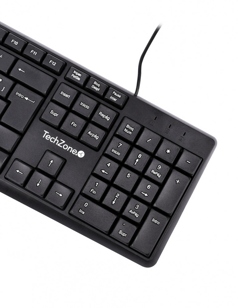 Teclado Techzone Tzactca04 Alambrico Standard Usb Ergonomico Negro