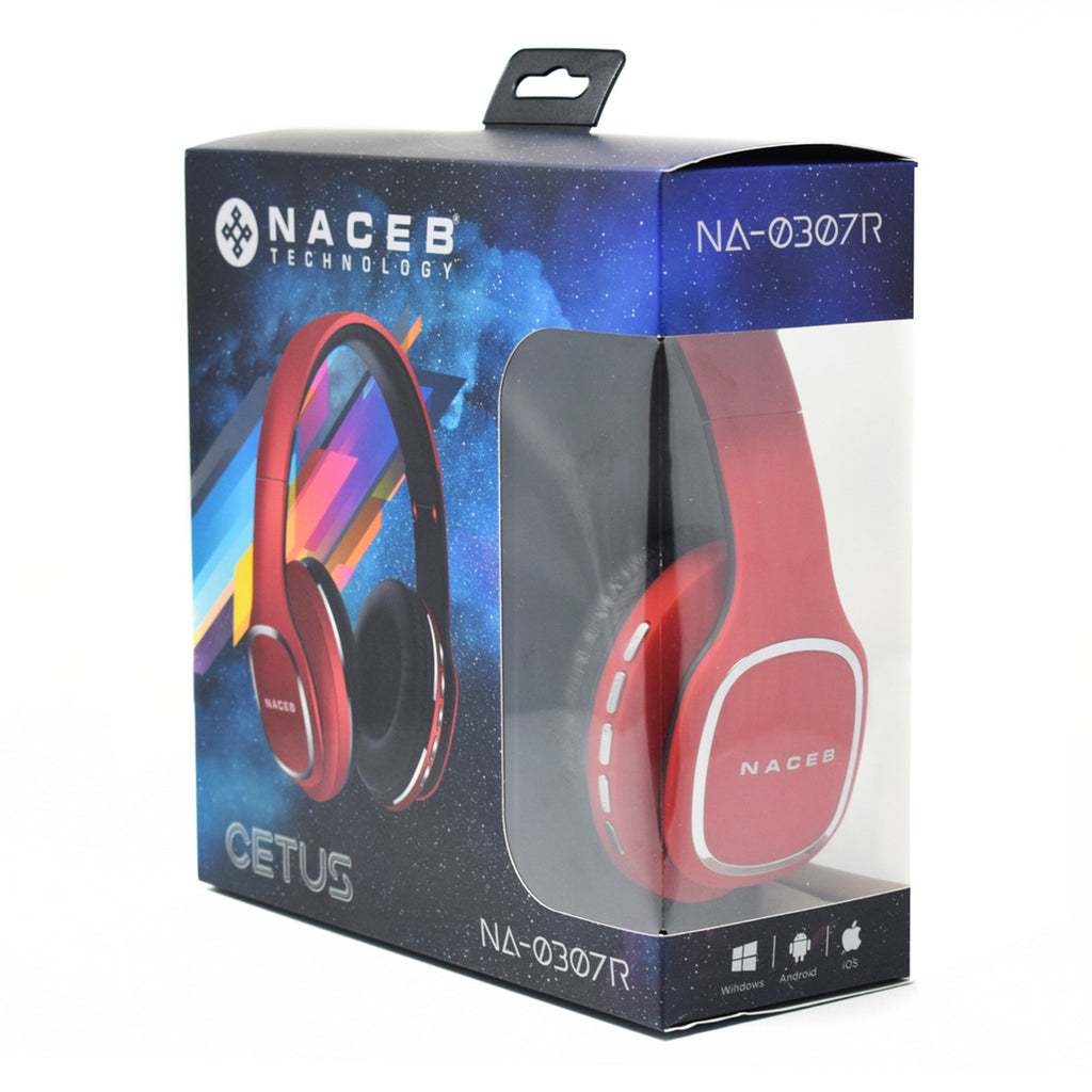 Audífonos NACEB NA-0307R Curvo, Diadema, Micrófono, Bluetooth, Plegable, Rojo